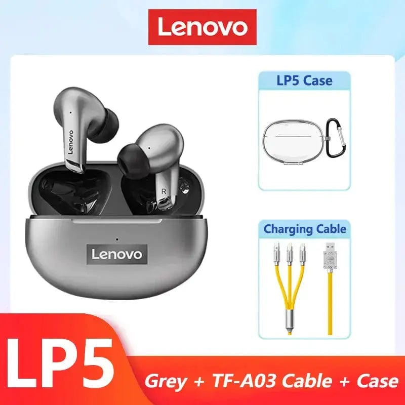 Lenovo ThinkPlus Store Gray FC Cable Case / CHINA Original Lenovo LP5 Wireless Bluetooth Earbuds HiFi Music Earphones Headphones Sports Waterproof Headset With Mic Earbuds New