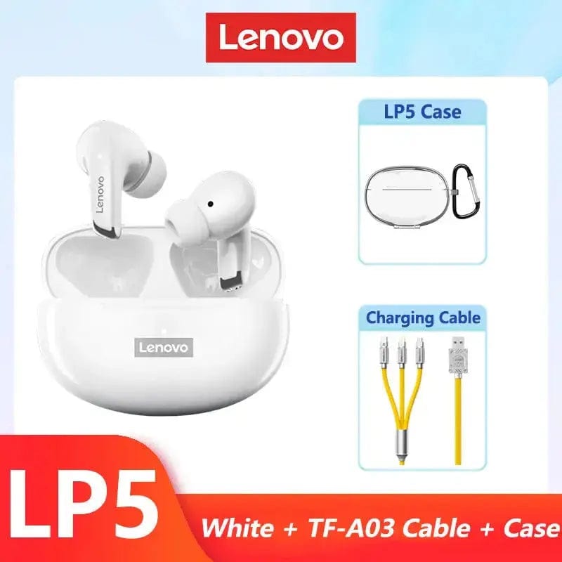 Lenovo ThinkPlus Store White FC Cable Case / United States Original Lenovo LP5 Wireless Bluetooth Earbuds HiFi Music Earphones Headphones Sports Waterproof Headset With Mic Earbuds New