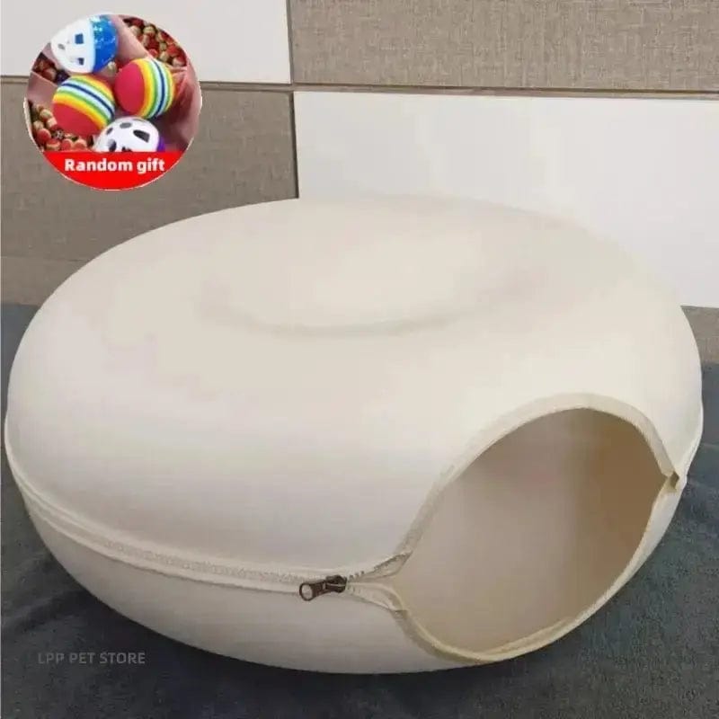 LPP Pet Store Cream white / 60X27cm Donut Cat Tunnel Bed