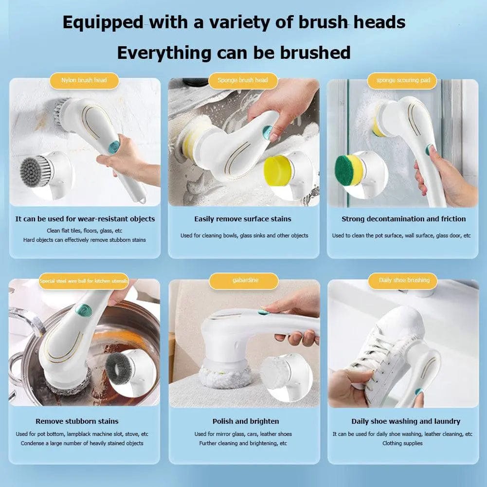 QIEYUE online Store with 5 Heads Multifunctional Electric Handheld Kitchen Household Dishwashing Brush Handheld Scrubber Bathtub Sink Bathroom Kitchen Tile Cleaning Tool Drill Brush Set With 5 Heads