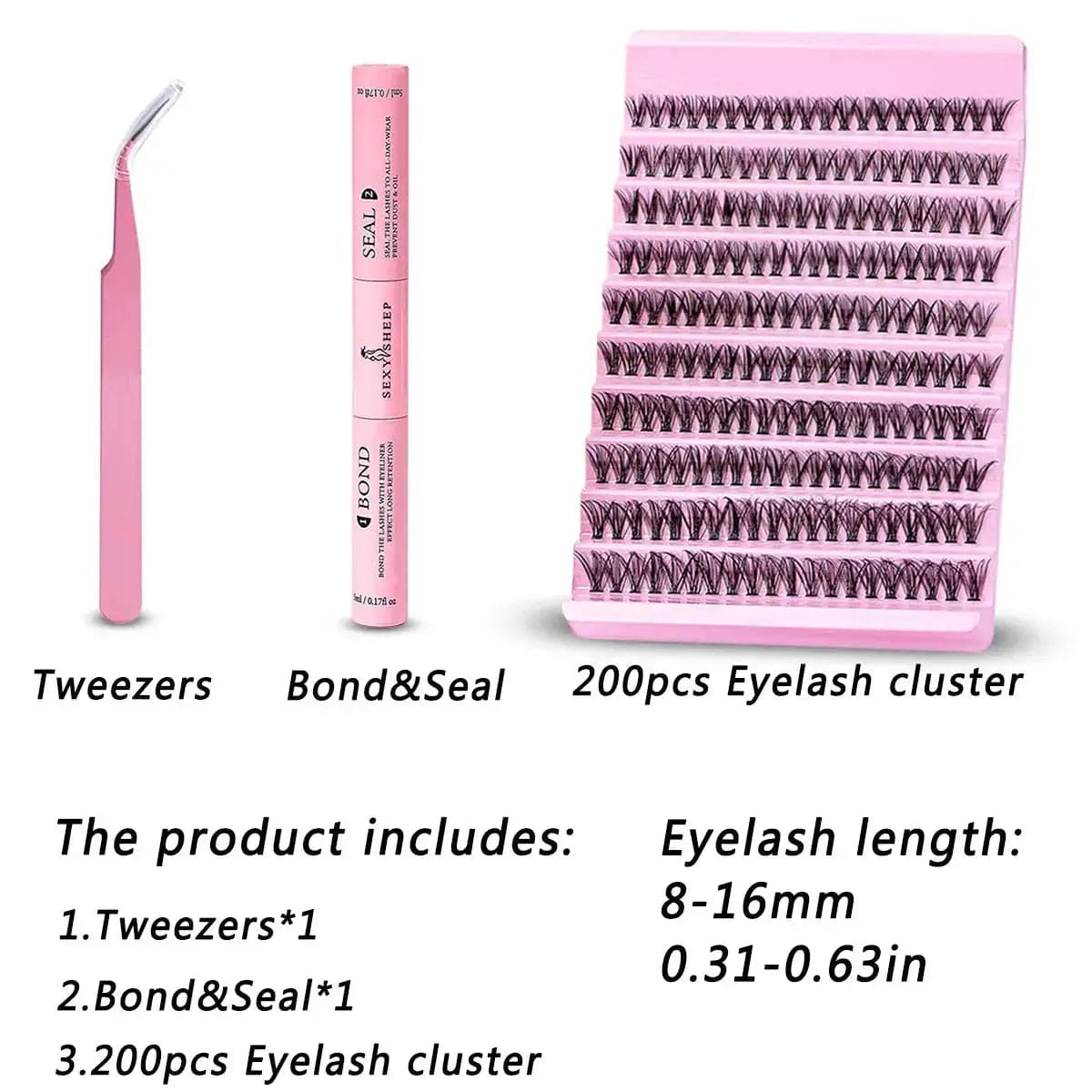 SEXYSHEEP Official Store 30D set DIY Eyelash Extension Kit, 8-16mm, Mix Lash Clusters with Lash Bond & Seal