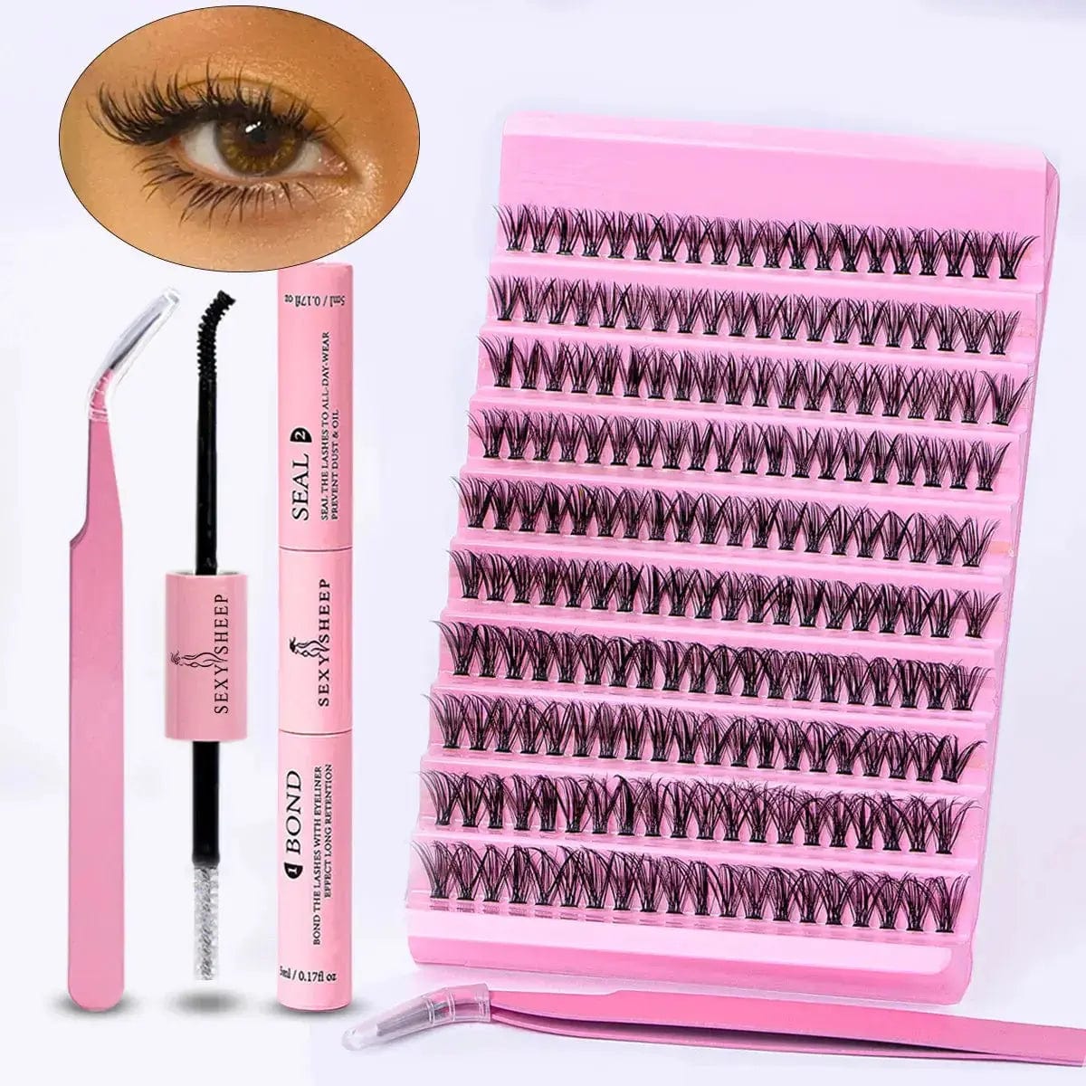 SEXYSHEEP Official Store DIY Eyelash Extension Kit, 8-16mm, Mix Lash Clusters with Lash Bond & Seal