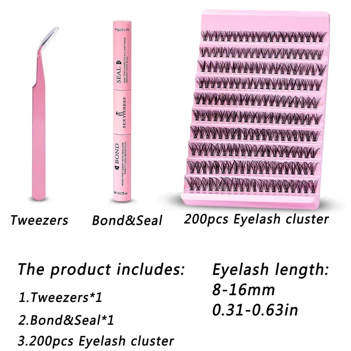 SEXYSHEEP Official Store DIY Eyelash Extension Kit, 8-16mm, Mix Lash Clusters with Lash Bond & Seal