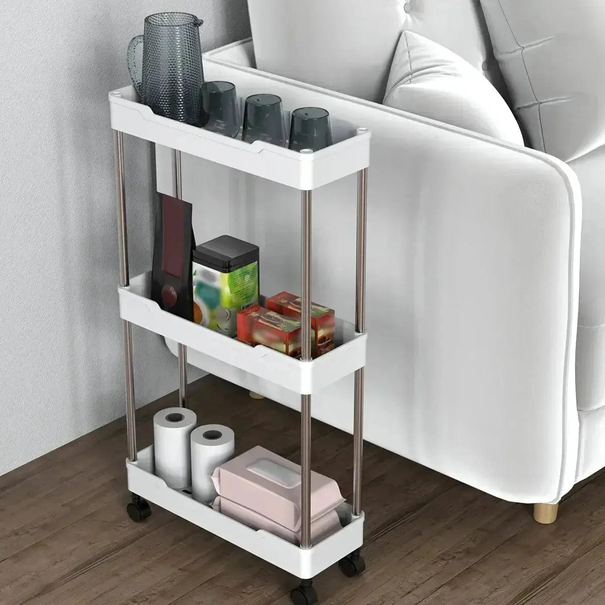 Xzz53549901 Store WHITE / 3 levels Bathroom Storage Rack With Wheels, 3/4 Layer Rolling Utility Cart, Bathroom Storage Organizer, Multi-purpose Utility Cart